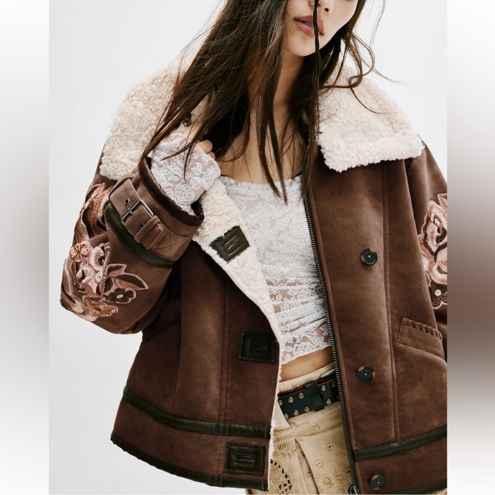 Free People We The Free Andies Moto Jacket – Vegan Leather Sherpa Lined – M - Picture 4 of 17